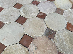 Gargilesse-Dampierre Antique French Terra Cotta Tile Octagon + Cabochon