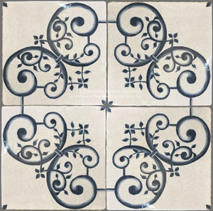 16th Century Italian Decorative Tile - Giardino on Vintage Warm White Field Tile
