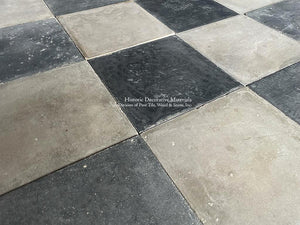 Soft Black & Broken White Antique Italian Cement Tile - CM13