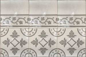 Carriage House English Encaustic Tile Collection - Oak Leaf Compass & Oak Border on Vintage Warm White