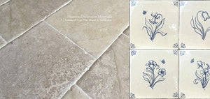 Marie-Antoinette Hand Aged French Limestone and 17th Century Delft Tiles