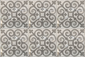 Carriage House English Encaustic Tile Collection - Queen's Medallion on Vintage Warm White