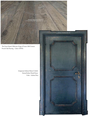 Master Crafted Antiqued Solid Wood Doors: Bleu Noir + Kings of France French Oak Floors