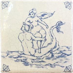 Antiqued Delft Tile - The Couple on Vintage Warm White Field