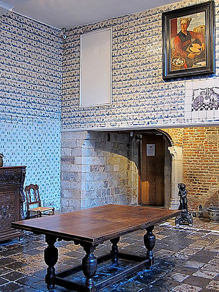 antique delft tile and antique Belgian bluestone flooring