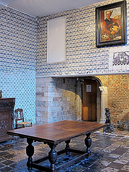 antique delft tile and antique Belgian bluestone flooring