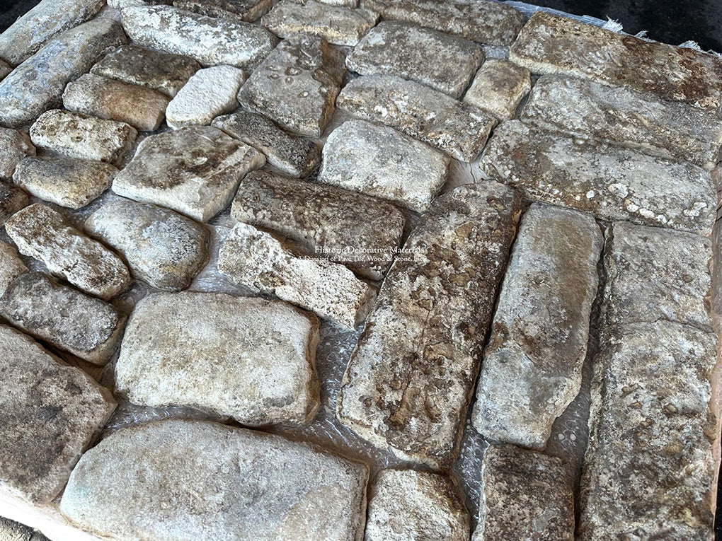 Walking barefoot on these antique French limestone cobblestones grounds the soul to those that came before them.