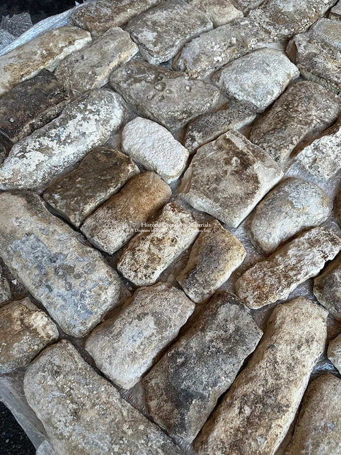 Historically significant antique French limestone cobblestones that Napoleon walked upon is breathtaking.