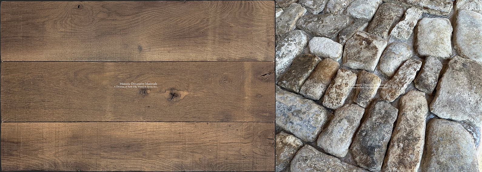 Pairing antique French oak floors with antique French limestone cobblestones allow a continuity of elegant interior design authenticity.
