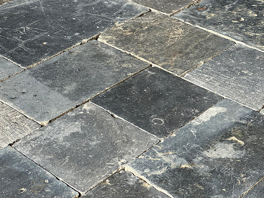 The handsome mixed sizes of antique Belgian bluestone floors are perfect for historic entry ways.