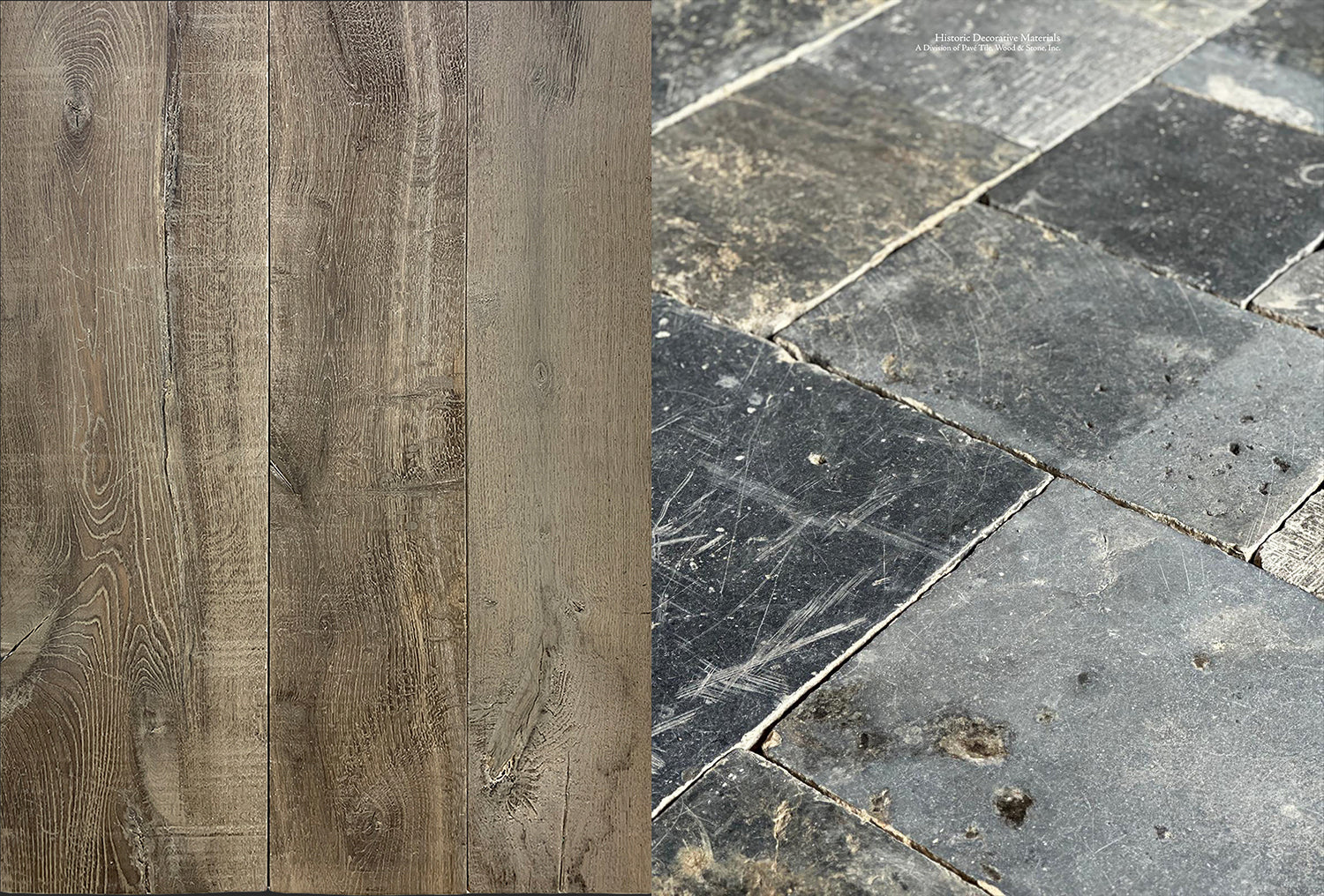 Historic Belgian farmhouse interiors called for antique French oak floors and antique Belgian bluestone.