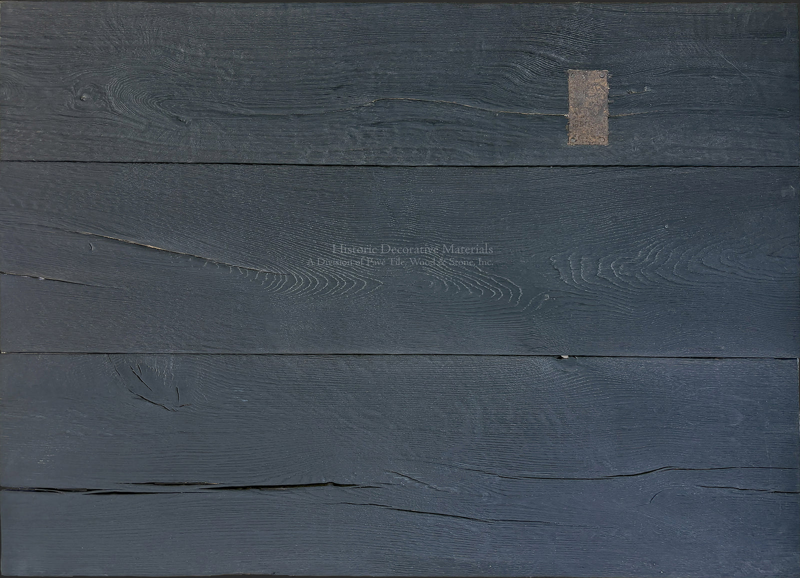 Antiqued black French oak flooring with wide planks, hand-finished patina and natural wood grain