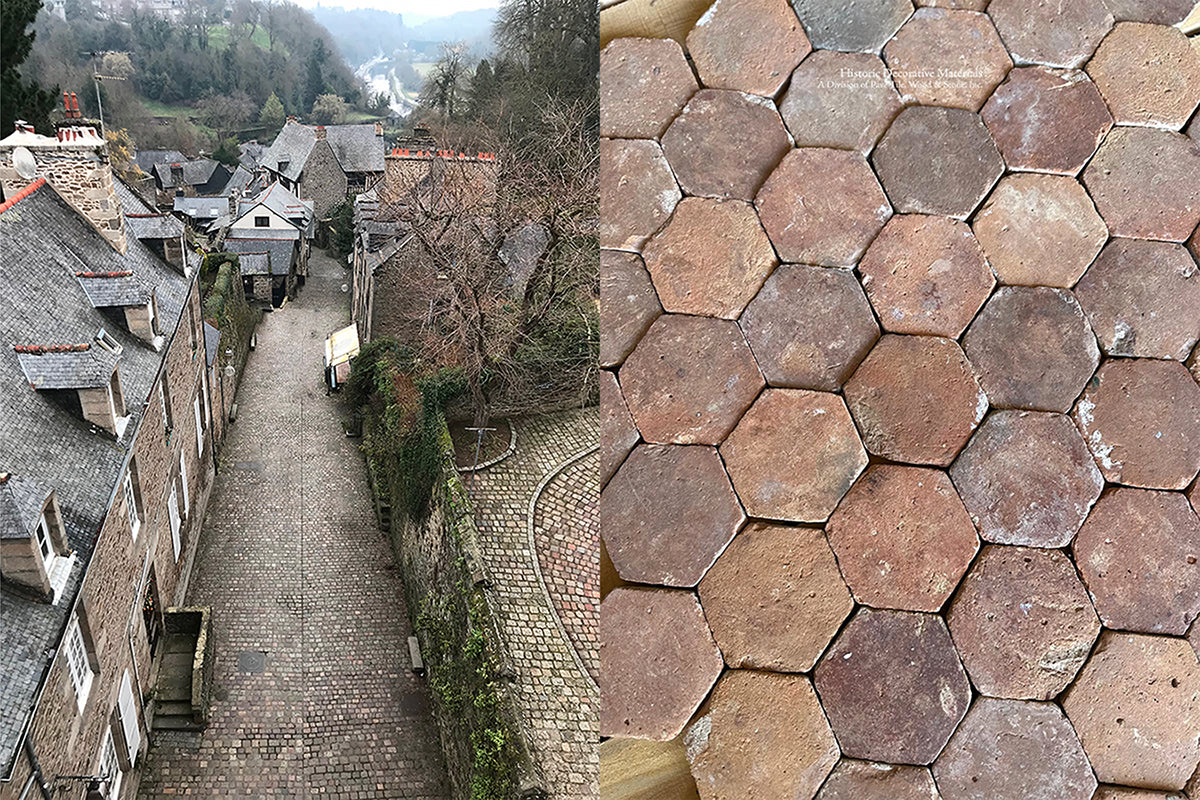A salvaged French reclaimed terra cotta tile from the Northwest of France has a beautiful, rich patina.