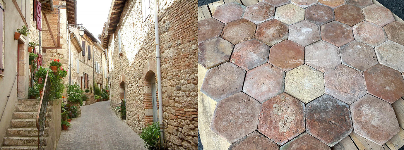 Salvaged from old village homes in France, French Reclaimed Terra Cotta Tile Hexagons are cherished for their history and beauty.