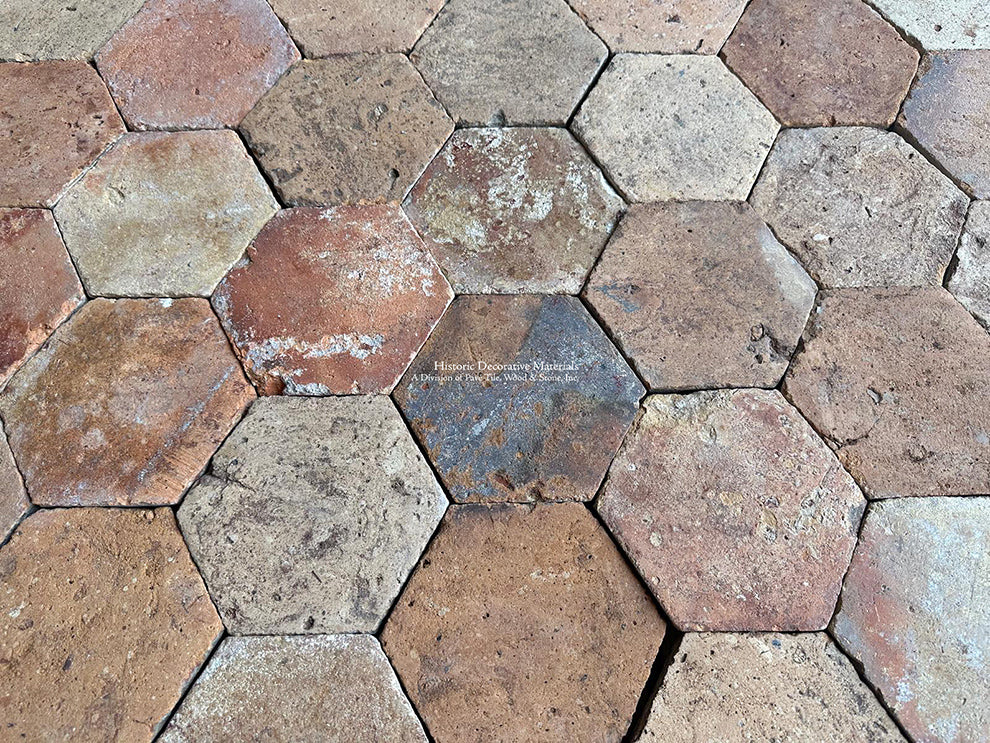 Conques-en-Rouergue French Reclaimed Terra Cotta Tile Hexagons