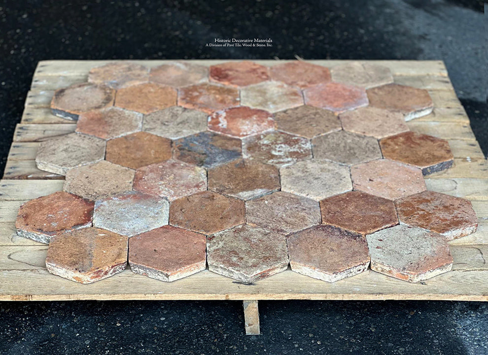 Conques-en-Rouergue French Reclaimed Terra Cotta Tile Hexagons
