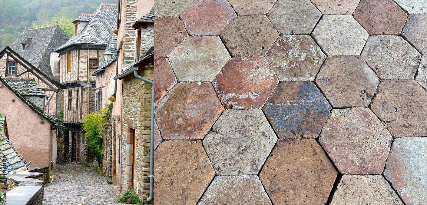 Medieval French villages showcase many structures with Reclaimed French Terra Cotta Tile Hexagons