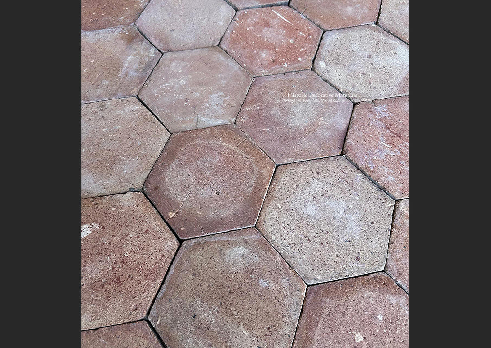 Reclaimed French terra cotta tiles from Southwest France with antique patina