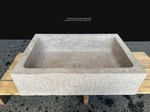 Historic French Limestone Sink with Weathered Stone Patina