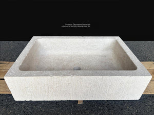 French Limestone Sinks | Luxury Antiqued Stone Troughs for Baths & Powder Rooms - Color: Chalkwashed Limestone (PS32)