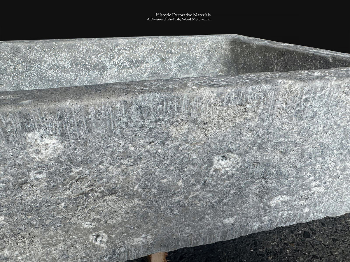 French Limestone Vessel Sink in French Ashlar Gray Antiqued Stone Basin