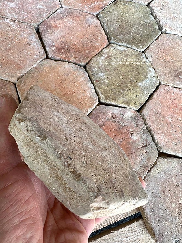 150-years ago, an artisan from Provence hand-molded these gorgeous French reclaimed terra cotta tile hexagons.