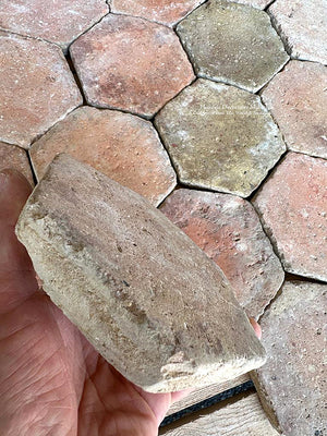 150-years ago, an artisan from Provence hand-molded these gorgeous French reclaimed terra cotta tile hexagons.