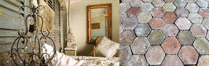 Bedrooms in Provence are known for soft muted colors and French reclaimed terra cotta tile floors.