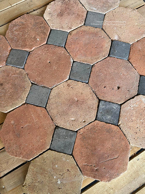 150-year old patina is the surface texture of our French reclaimed terra cotta tile octagon flooring.
