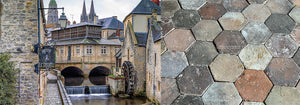 Bayeux French Reclaimed Terra Cotta Tile Hexagons - the many colors of the reclaimed terra cotta lot mirror the colors of the town itself.