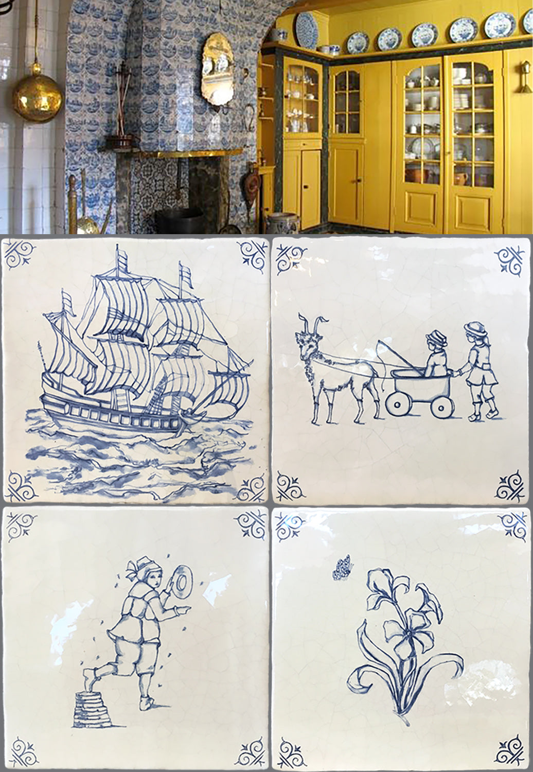 Antique Delft Tiles will bring history and elegance to your kitchen backspalsh.