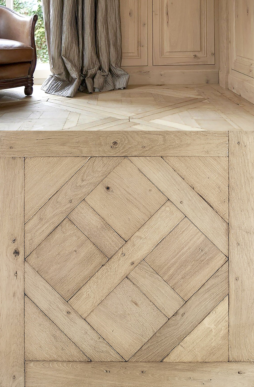 Antique French Oak flooring creates historic interiors.