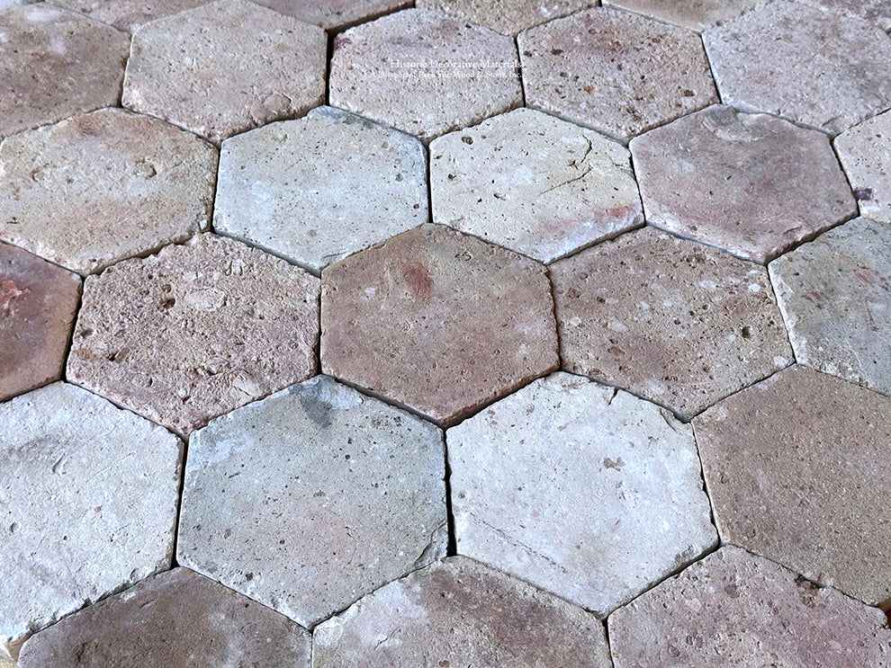 Bring forth a robin's egg blue color as an added sparkle to this color palette when using this French reclaimed terra cotta tile.