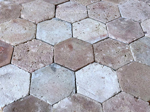 Bring forth a robin's egg blue color as an added sparkle to this color palette when using this French reclaimed terra cotta tile.