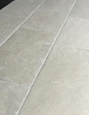 Marie-Thérèse Charlotte de France Hand-Finished Antiqued French Limestone Flooring  - sublimely reflecting light from her hand-finished oyster-like satin patina.