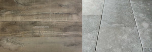 Nord-Pas-de-Calais Artisanally Weathered  Grey French Limestone Flooring + Olde Oak French Oak Flooring