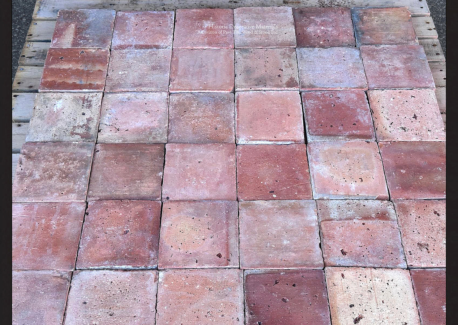 Reclaimed French terra cotta tile flooring from 1875 Alsace schoolhouse France PA 296