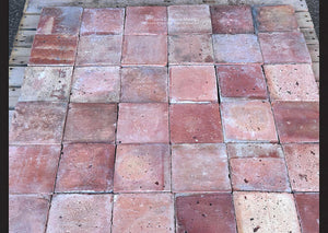 Reclaimed French terra cotta tile flooring from 1875 Alsace schoolhouse France PA 296