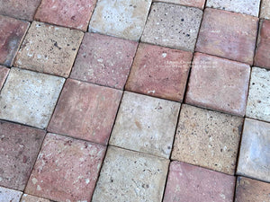 Antique handmade French terra cotta tiles with aged mineral patina ideal with French limestone and limewashed interiors