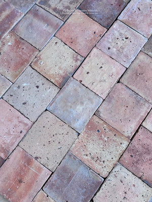 Reclaimed French terra cotta floor tiles from 19th century Burgundy France