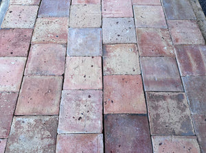 Antique French terra cotta tile flooring with original 150 year old patina