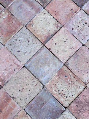 Reclaimed Burgundy terra cotta tiles in faded rose ochre and earthy red clay
