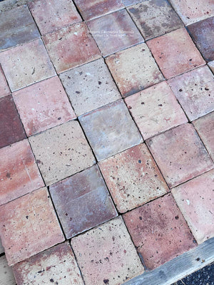 Burgundy France antique terra cotta floor tiles with timeworn patina