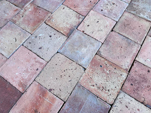 Old French terra cotta tile flooring reclaimed from Burgundy France circa 1875