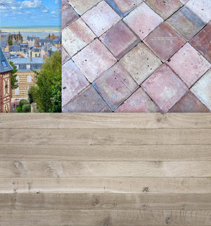 Normandy Bathhouse reclaimed French terra cotta paired with Queen’s White French oak