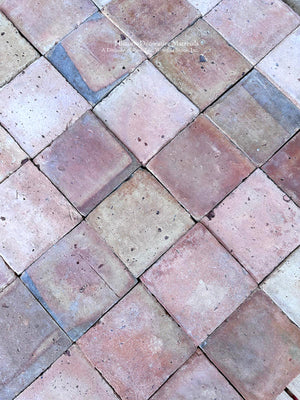 19th century handmade French terra cotta flooring powdery rose and pale ochre