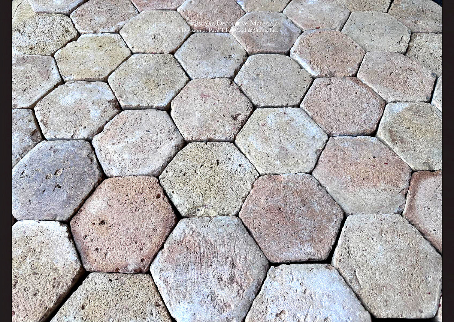 Reclaimed French terra cotta tiles antique hexagon flooring from Italian-French border sheep and goat farm
