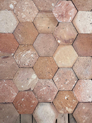 Reclaimed French hexagon terra cotta flooring with traditional Provençal clay craftsmanship