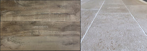 Rustic elegance is achieved installing antique Blonde bar French limestone floors adjacent to antique French oak planks.