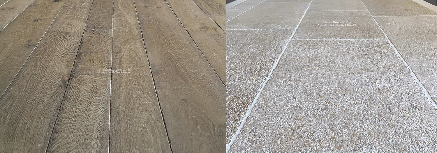 Antiqued French Limestone Flooring | Warm and Inviting with French Oak Floors.